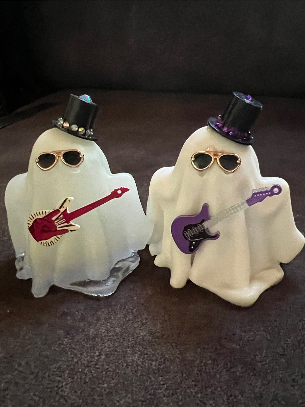 Halloween Ghost Guitar Figurines - White with Purple & Red Guitar Accent